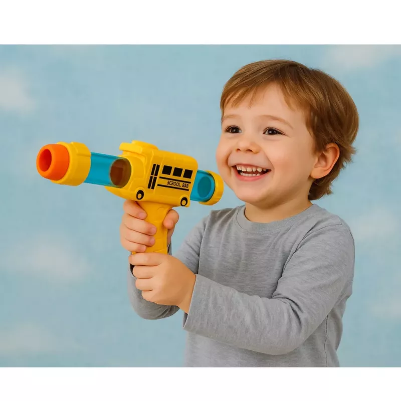 LEAN TOYS Soft Foam Ball Gun School Bus Yellow 6 pcs