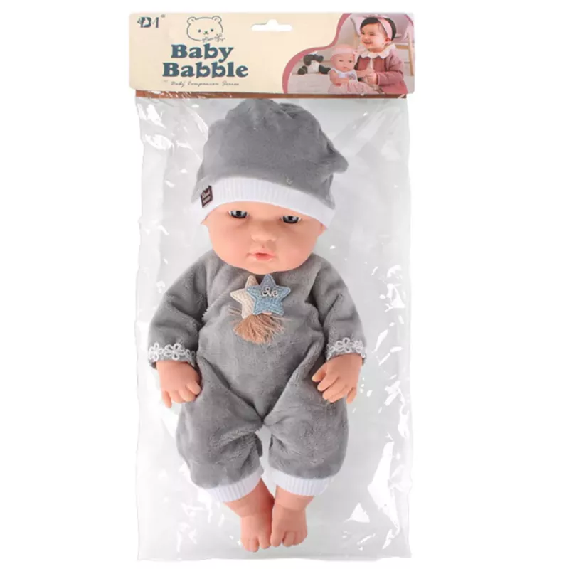 LEAN TOYS Baby Doll w szarej piżamie i czapce, ruchome ręce i nogi, 30 cm