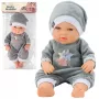 LEAN TOYS Baby Doll w szarej piżamie i czapce, ruchome ręce i nogi, 30 cm