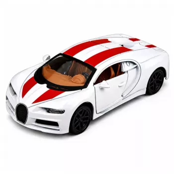LEAN TOYS Samochód Sportowy Metalowy Światła Dźwięki Napęd Pull-Back Biały 1:32