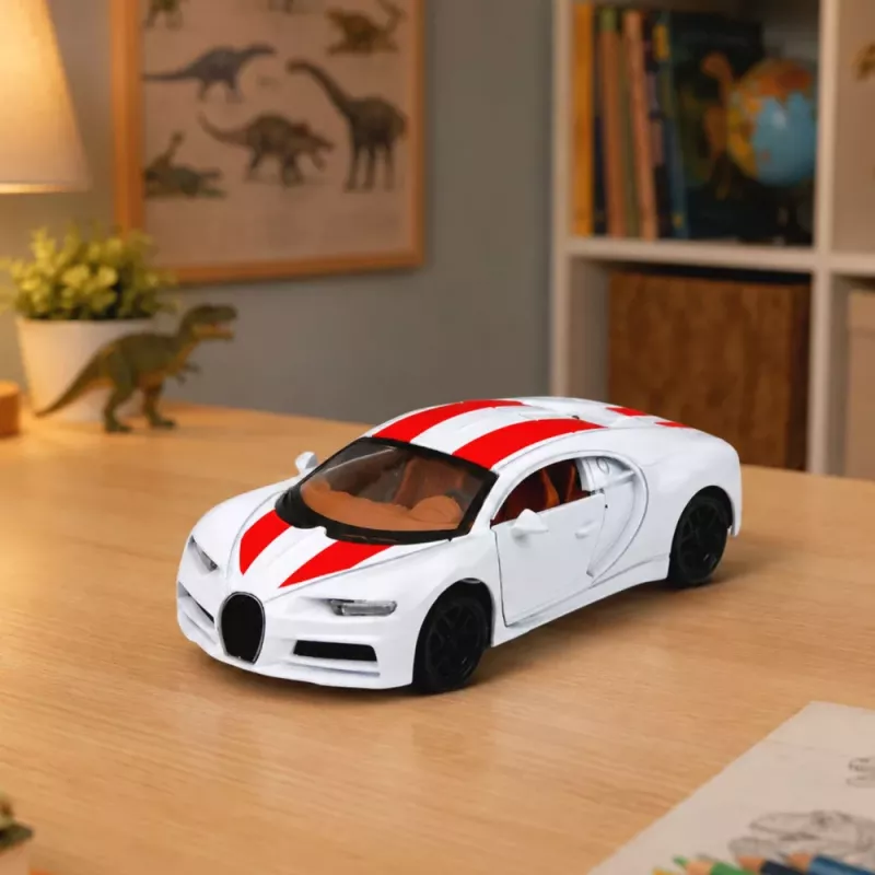 LEAN TOYS Samochód Sportowy Metalowy Światła Dźwięki Napęd Pull-Back Biały 1:32