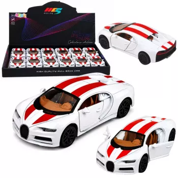 LEAN TOYS Samochód Sportowy Metalowy Światła Dźwięki Napęd Pull-Back Biały 1:32