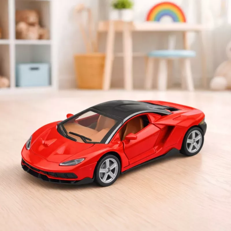 LEAN TOYS Samochód Sportowy Metal Otwierane Drzwi Światła Dźwięki Czerwony 1:32
