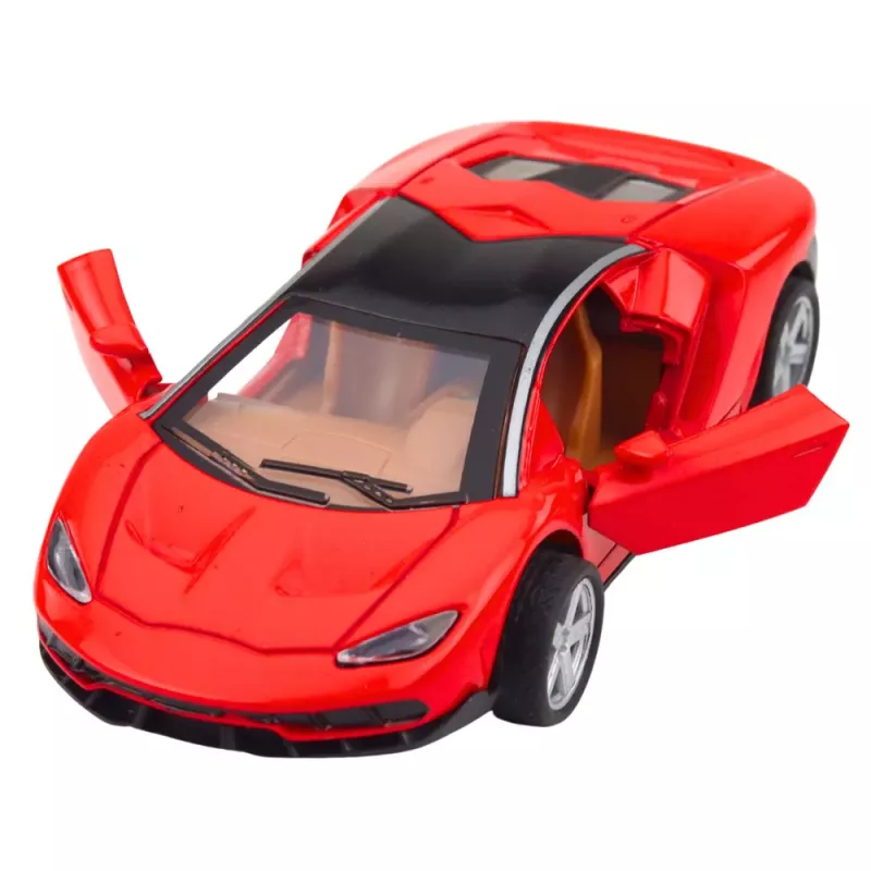 LEAN TOYS Samochód Sportowy Metal Otwierane Drzwi Światła Dźwięki Czerwony 1:32