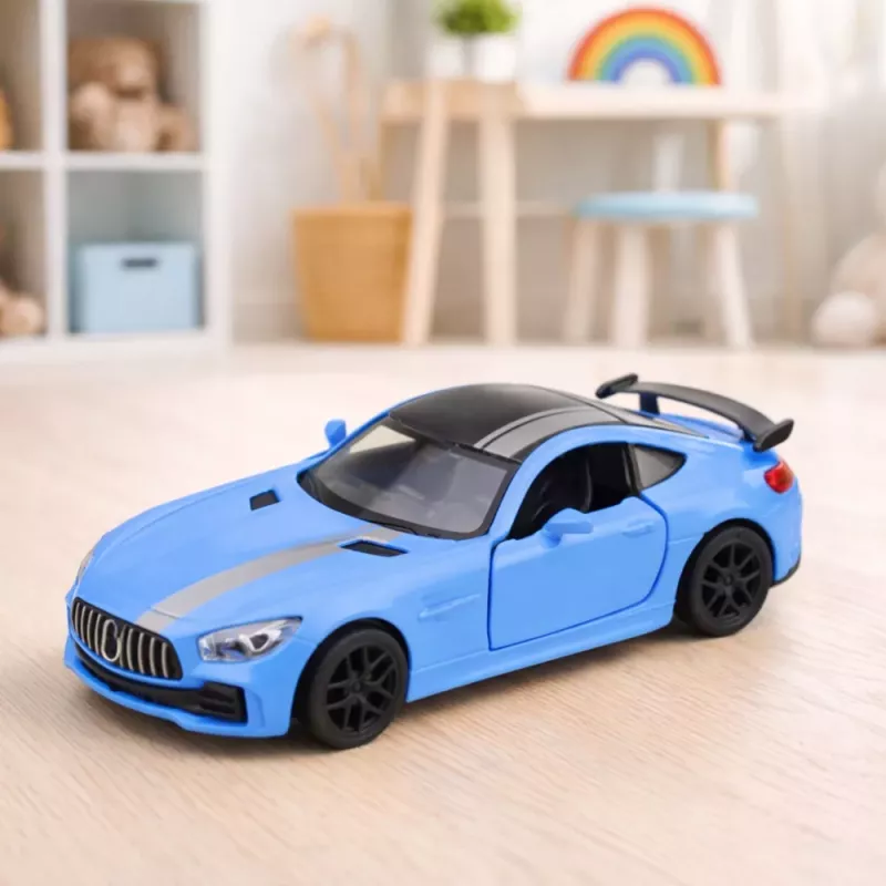 LEAN TOYS Sports Car Metal Opening Doors Lights Sounds Blue 1:32