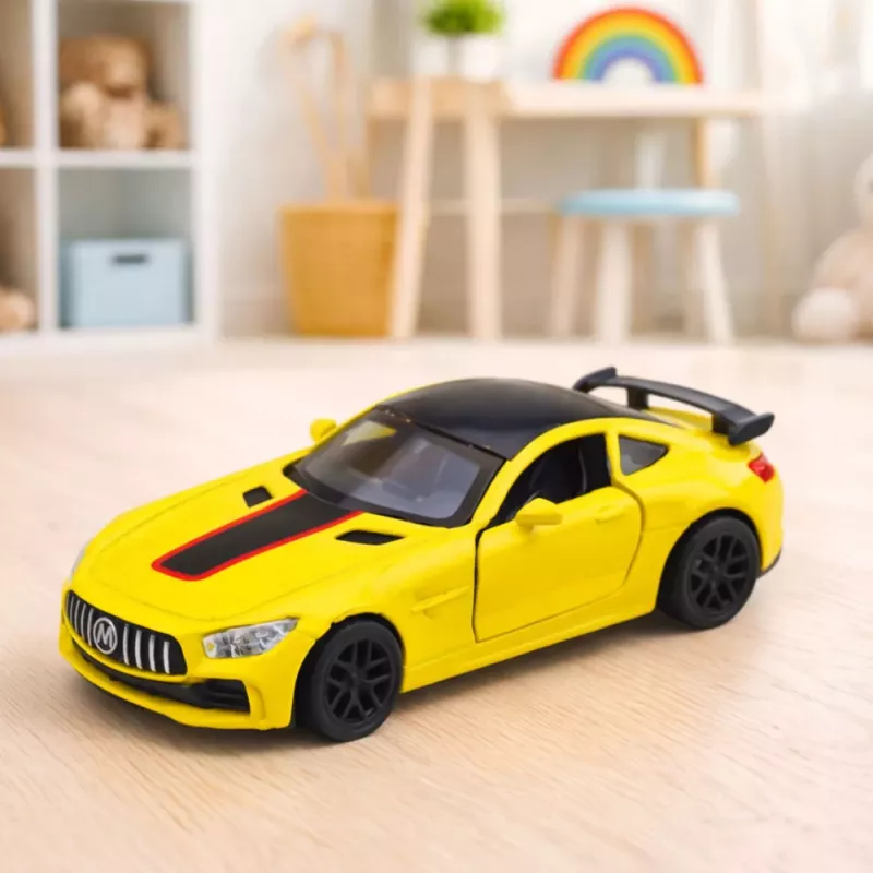 LEAN TOYS Samochód Sportowy Metal Otwierane Drzwi Światła Dźwięki Żółty 1:32