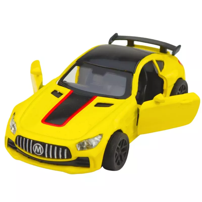 LEAN TOYS Samochód Sportowy Metal Otwierane Drzwi Światła Dźwięki Żółty 1:32