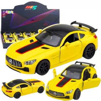 LEAN TOYS Samochód Sportowy Metal Otwierane Drzwi Światła Dźwięki Żółty 1:32