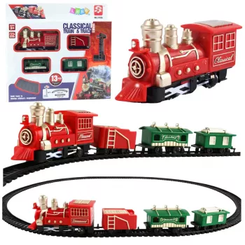 LEAN TOYS Classic Mini Train Zestaw Lokomotywa Wagony Tory Zasilany Bateriami 13 szt.