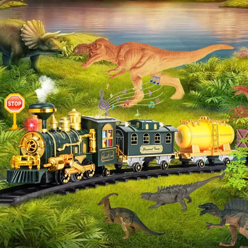 LEAN TOYS Classic Train Dinosaurs Lights Sounds Smoke 39 pcs.