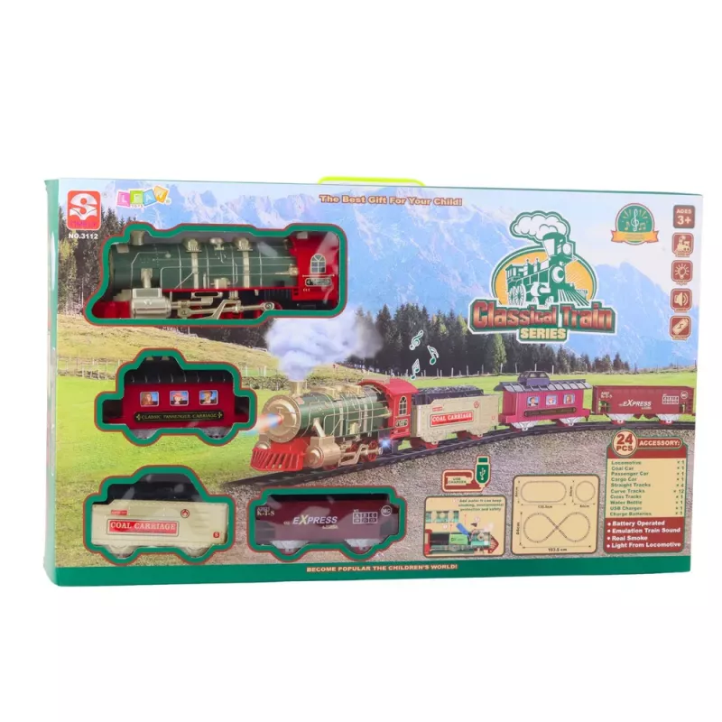 LEAN TOYS Electric Train Classic Train z efektami świetlnymi, dźwiękowymi i dymu, 24 elementy