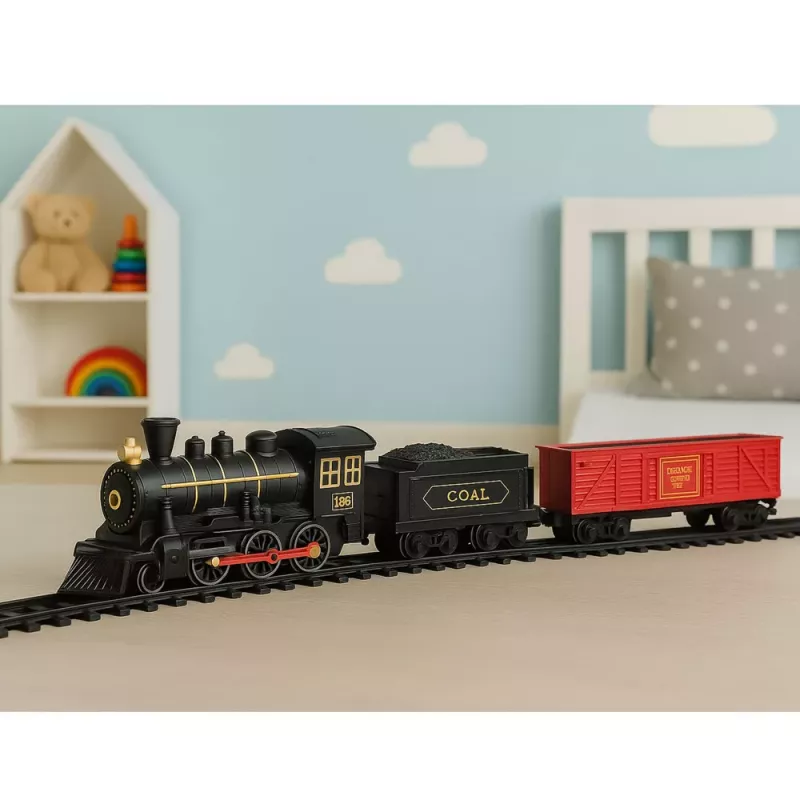 LEAN TOYS Elektryczny zestaw pociągu z lokomotywą, wagonami, torami, światłami i dźwiękami