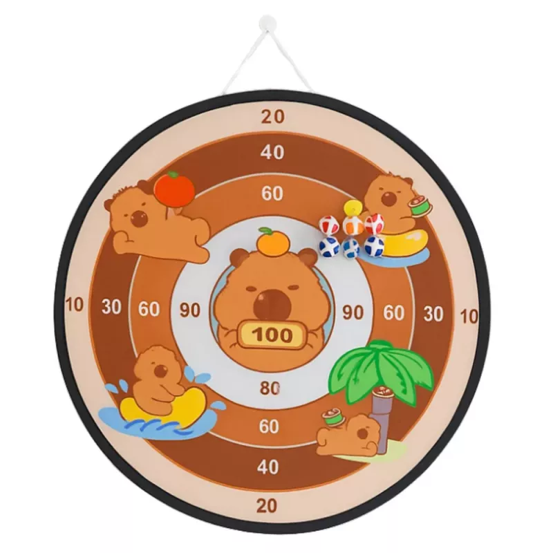 LEAN TOYS Capybara Dartboard Skill Game z Piłkami na Rzepy i Pistoletami Zabawkowymi 73,5 cm