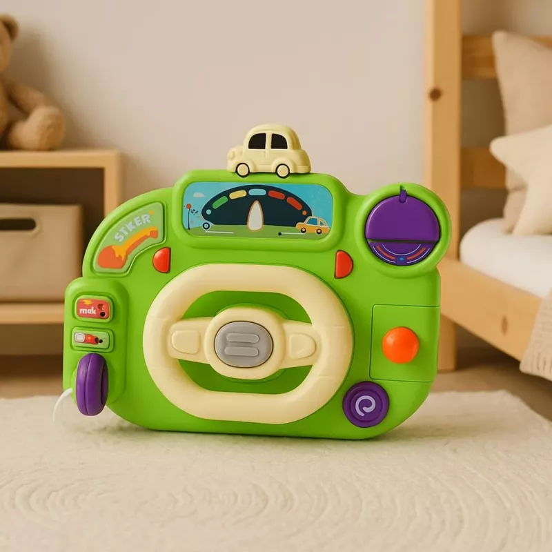 LEAN TOYS Interaktywna Kierownica dla Dzieci Symulator Jazdy Światła Dźwięki Zielona