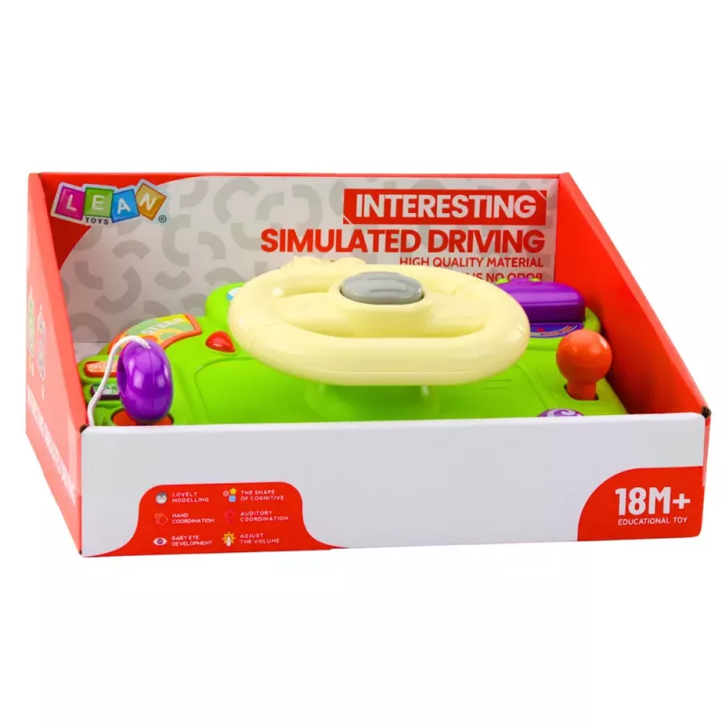 LEAN TOYS Interaktywna Kierownica dla Dzieci Symulator Jazdy Światła Dźwięki Zielona