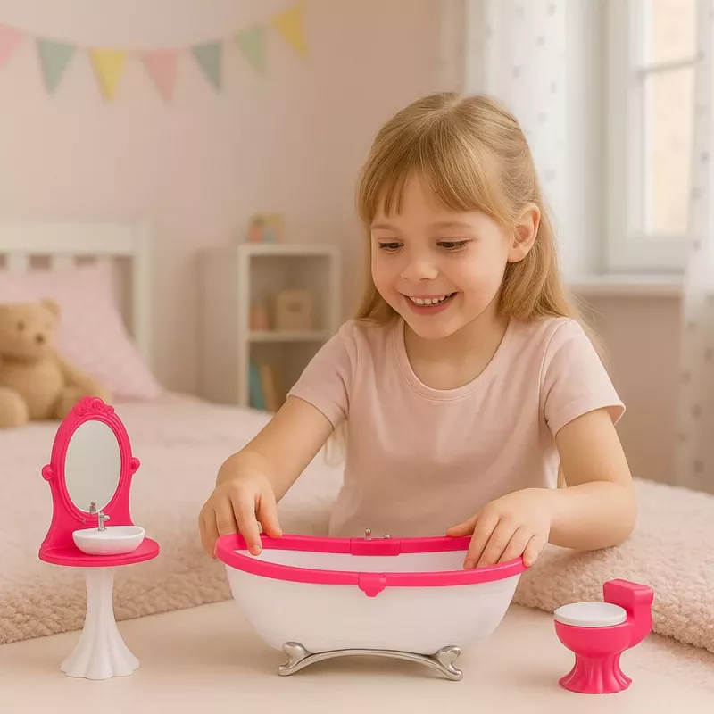 LEAN TOYS Zestaw łazienkowy dla lalek: wanna, toaleta, umywalka z lustrem