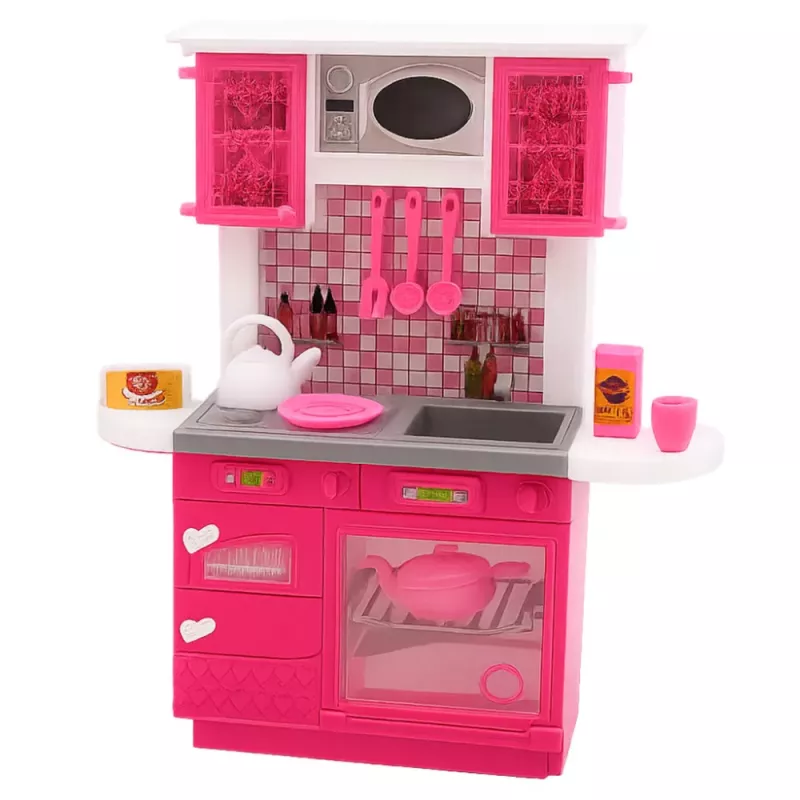 LEAN TOYS Zestaw Kuchenny dla Lalek Lodówka Piekarnik Akcesoria Różowy