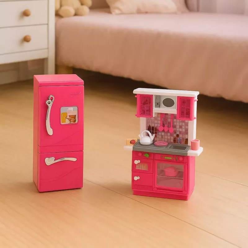 LEAN TOYS Zestaw Kuchenny dla Lalek Lodówka Piekarnik Akcesoria Różowy