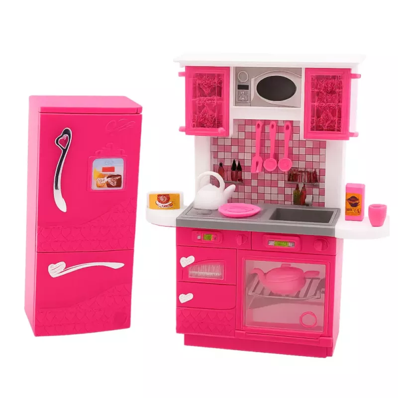 LEAN TOYS Zestaw Kuchenny dla Lalek Lodówka Piekarnik Akcesoria Różowy