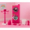 LEAN TOYS Zestaw do prania dla lalek Pralka Suszarka Kosz Wieszaki Różowy