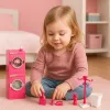 LEAN TOYS Zestaw do prania dla lalek Pralka Suszarka Kosz Wieszaki Różowy