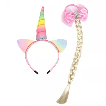 LEAN TOYS Zestaw opaski jednorożca z warkoczem i pastelową kokardą