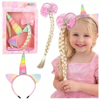 LEAN TOYS Zestaw opaski jednorożca z warkoczem i pastelową kokardą