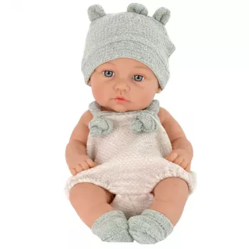 Lalka LEAN TOYS, Szary Strój, Czapeczka, Śliniaczek, 18 cm