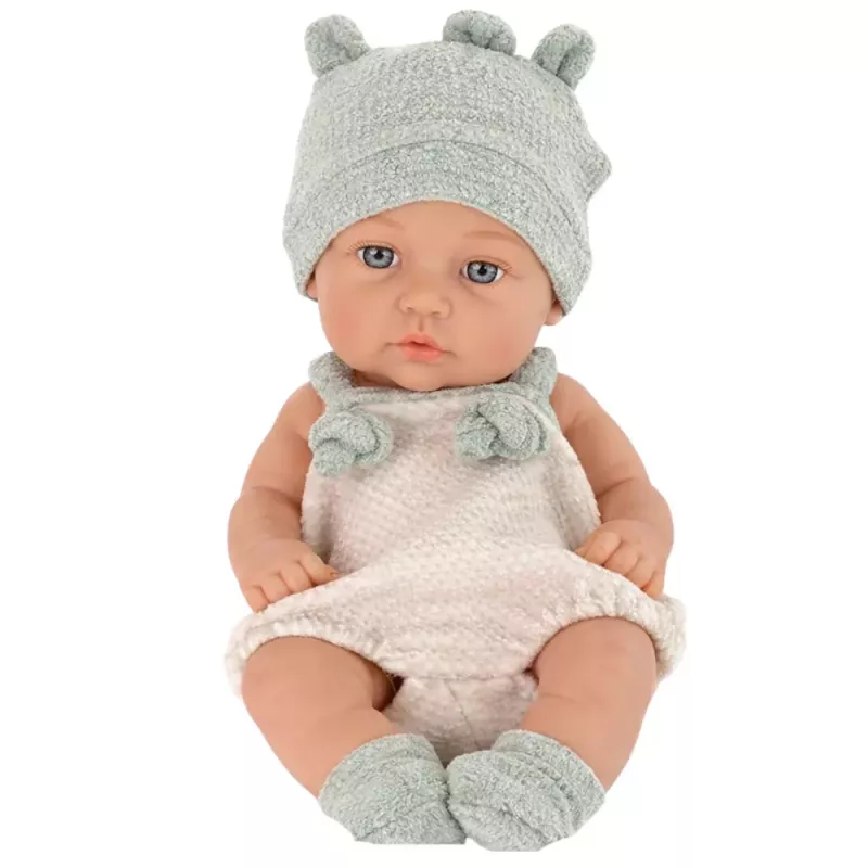 Lalka LEAN TOYS, Szary Strój, Czapeczka, Śliniaczek, 18 cm