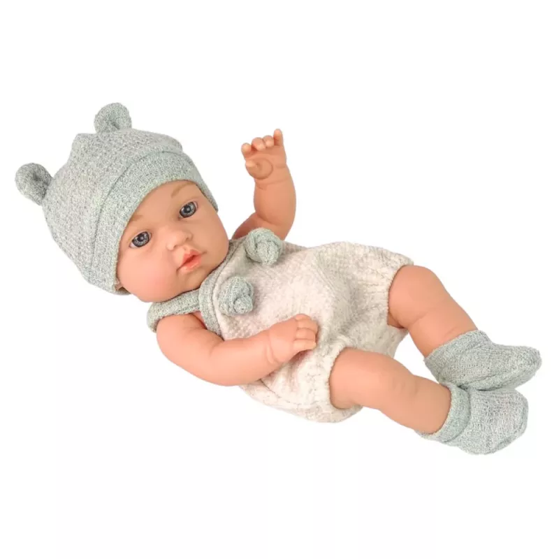 Lalka LEAN TOYS, Szary Strój, Czapeczka, Śliniaczek, 18 cm