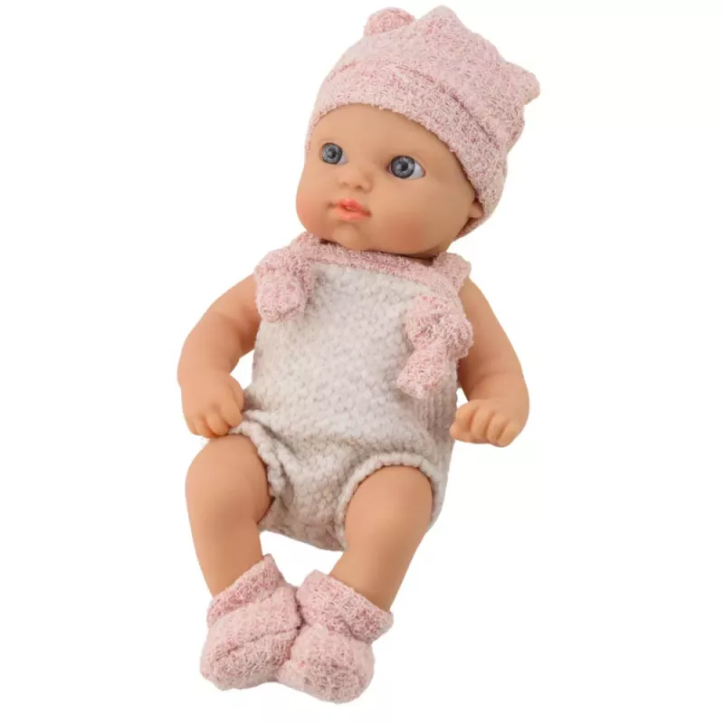 LEAN TOYS Baby Doll, różowy strój, czapeczka, śliniaczek, 18 cm