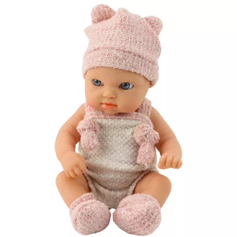 LEAN TOYS Baby Doll, różowy strój, czapeczka, śliniaczek, 18 cm