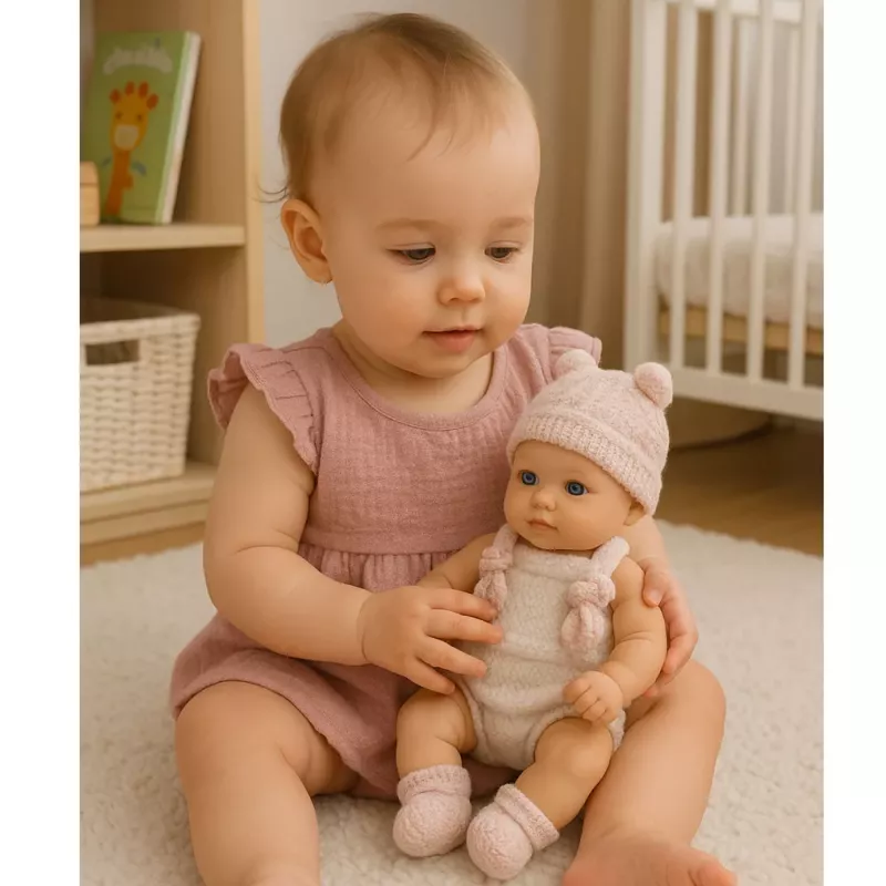 LEAN TOYS Baby Doll, różowy strój, czapeczka, śliniaczek, 18 cm