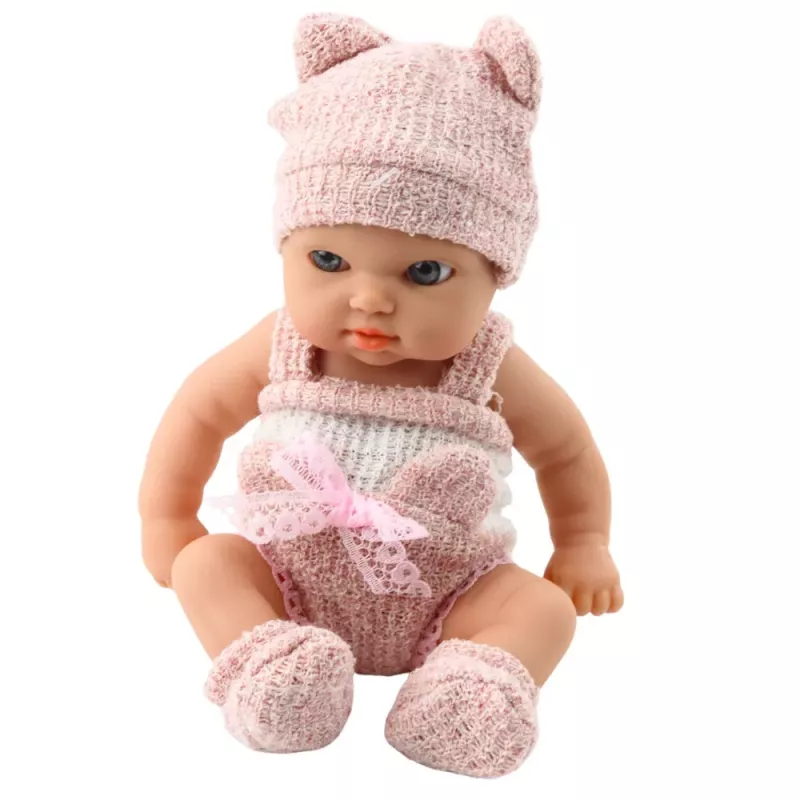 LEAN TOYS Baby Doll with Blanket, White and Pink Clothes, Hat, 18 cm