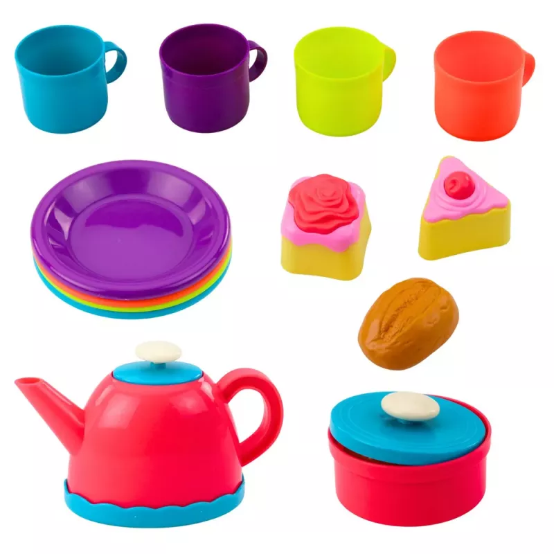 LEAN TOYS Zestaw do herbaty w koszyku Kubki Talerzyki Słodycze 23 szt.