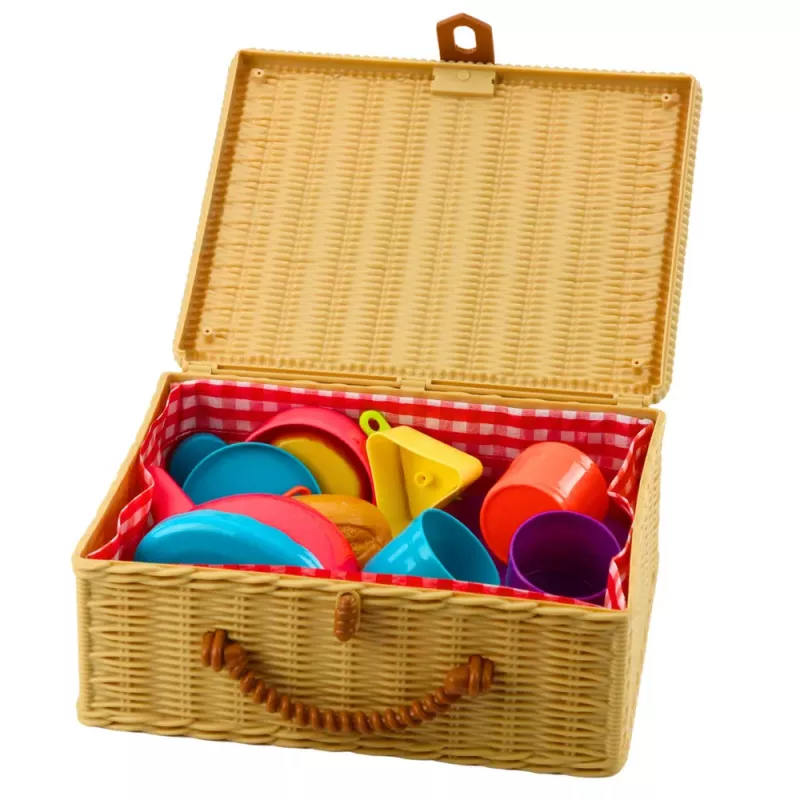 LEAN TOYS Zestaw do herbaty w koszyku Kubki Talerzyki Słodycze 23 szt.