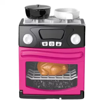 LEAN TOYS Kuchnia dla dzieci z piekarnikiem, jedzeniem, światłami, dźwiękami, różowa