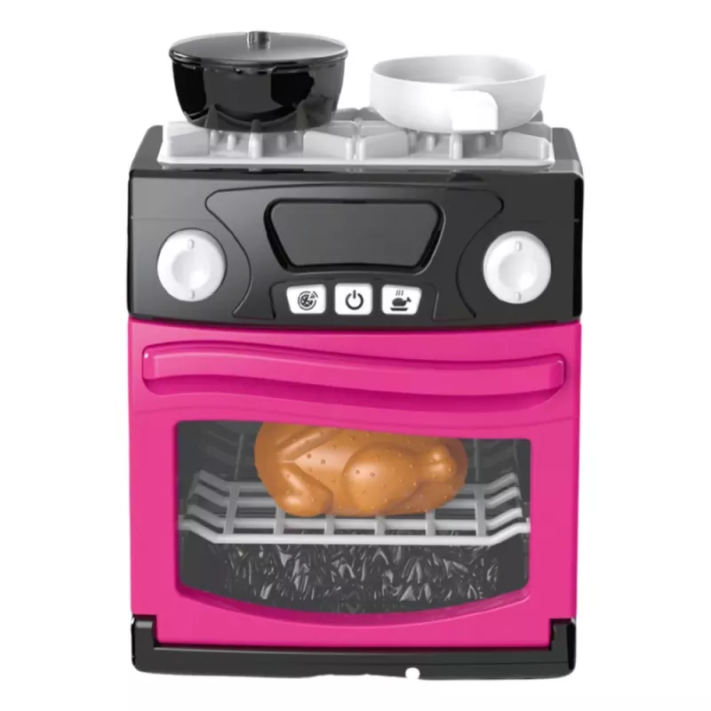 LEAN TOYS Kuchnia dla dzieci z piekarnikiem, jedzeniem, światłami, dźwiękami, różowa