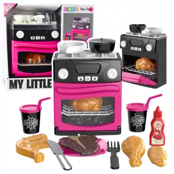 LEAN TOYS Kuchnia dla dzieci z piekarnikiem, jedzeniem, światłami, dźwiękami, różowa