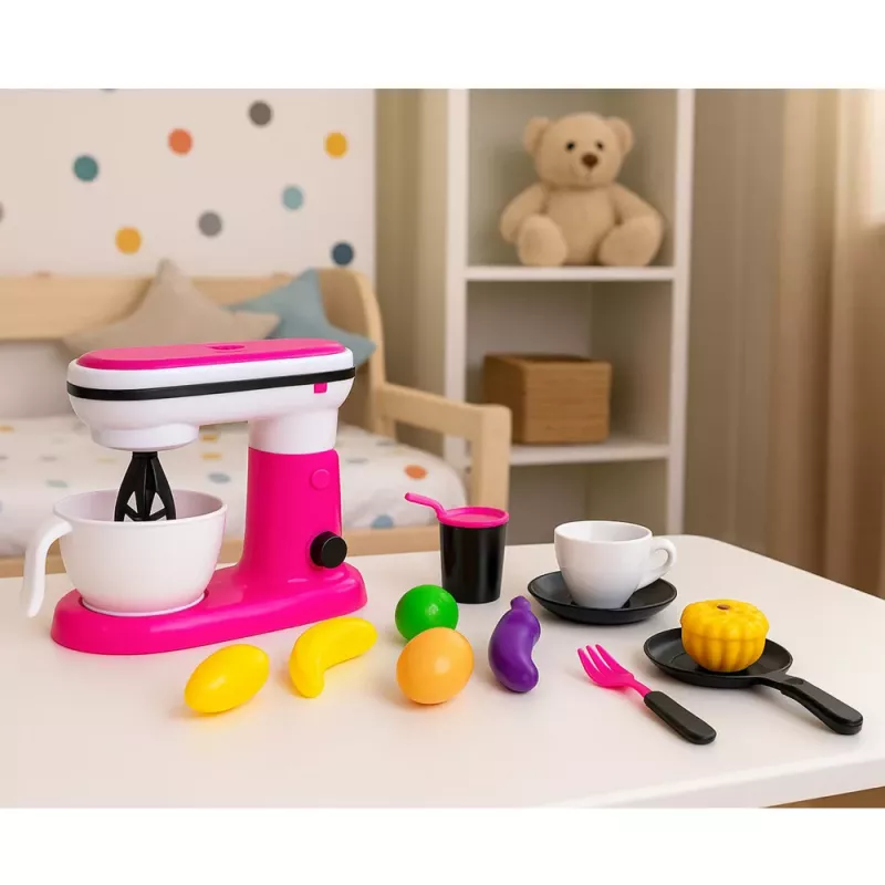 LEAN TOYS Zabawkowy Robot Kuchenny i Blender dla Dzieci z Akcesoriami Owocowymi