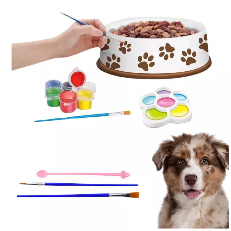 LEAN TOYS Zestaw Kreatywny Miska dla Psa do Malowania Farby Pędzle DIY 6 szt.