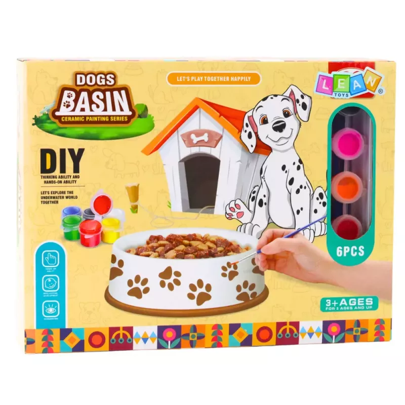 LEAN TOYS Zestaw Kreatywny Miska dla Psa do Malowania Farby Pędzle DIY 6 szt.