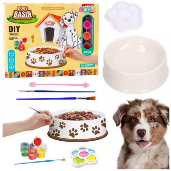 LEAN TOYS Zestaw Kreatywny Miska dla Psa do Malowania Farby Pędzle DIY 6 szt.