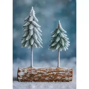 LEAN Christmas Tree Composition Decoration on a Trunk Covered with Snow 34 x 28 cm