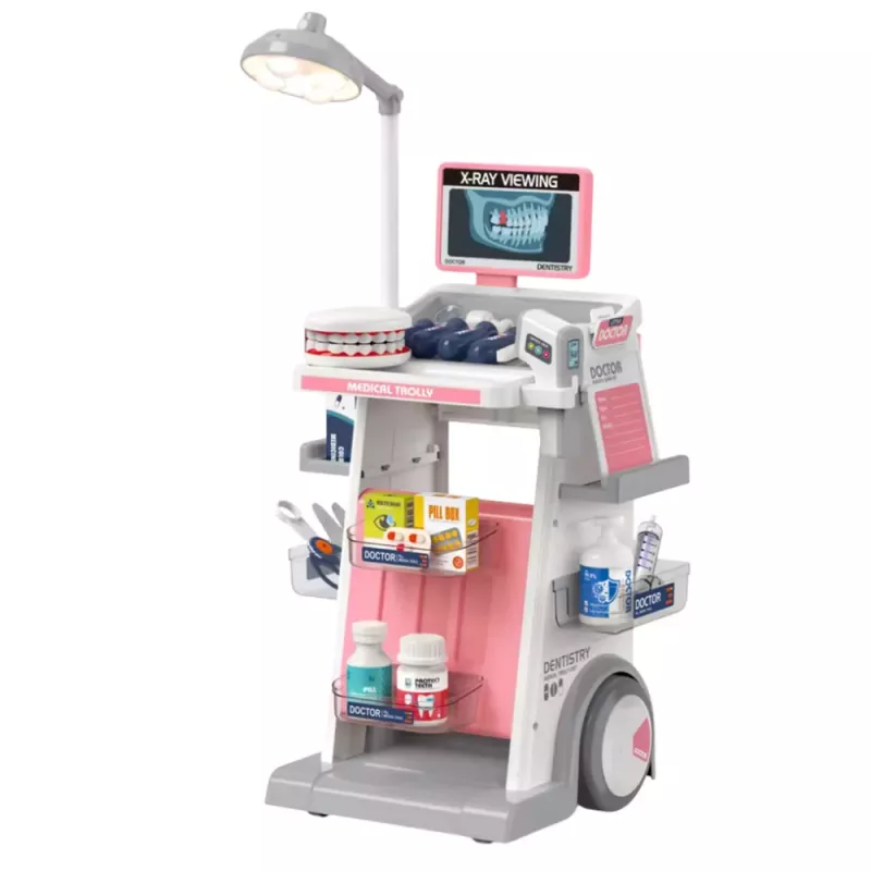 LEAN TOYS Zestaw Doktor Dentysta z Wózkiem Medycznym i Światłami Różowy 26 szt.