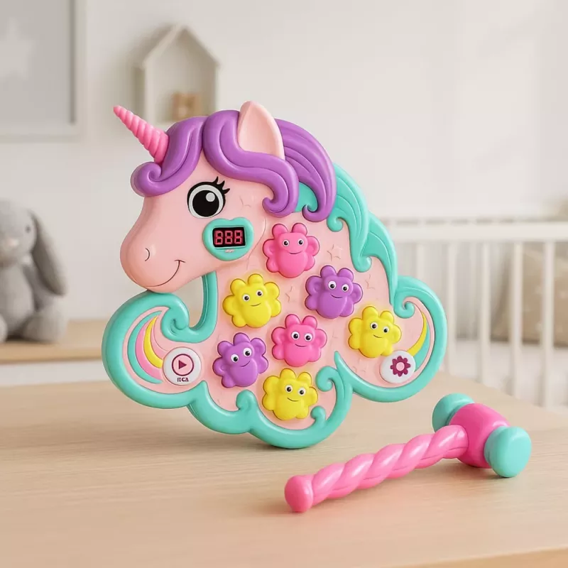 LEAN TOYS Whac A Mole Arcade Game Unicorn Colorful Lights Sounds