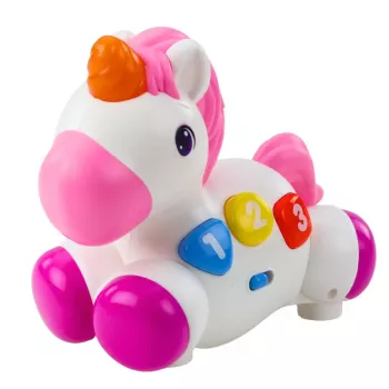LEAN TOYS Interaktywna zabawka dla maluchów Jednorożec na kółkach Światła i dźwięki