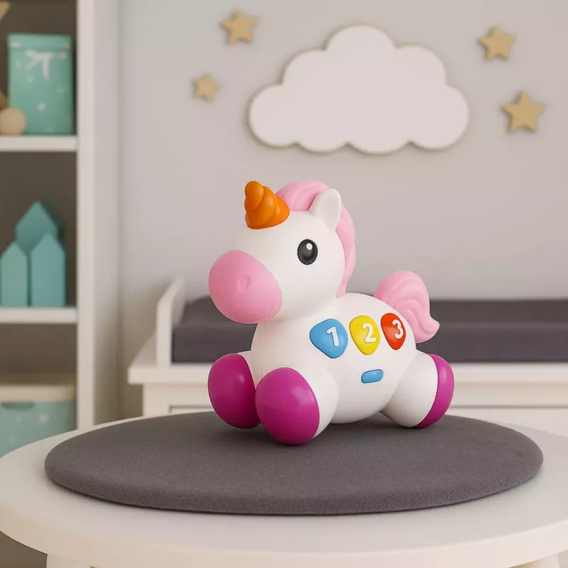 LEAN TOYS Interaktywna zabawka dla maluchów Jednorożec na kółkach Światła i dźwięki