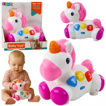 LEAN TOYS Interaktywna zabawka dla maluchów Jednorożec na kółkach Światła i dźwięki