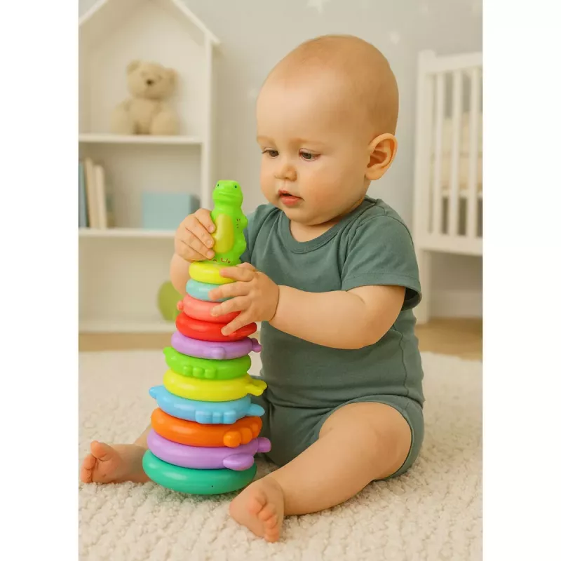 LEAN TOYS Edukacyjna Piramida Puzzle Dinozaur Figurki Naklejki 12 Poziomów
